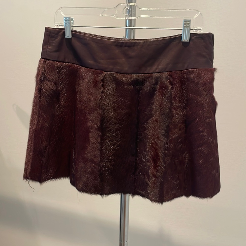 Burgundy Theory Leather and Fur Mini Skirt Size 8